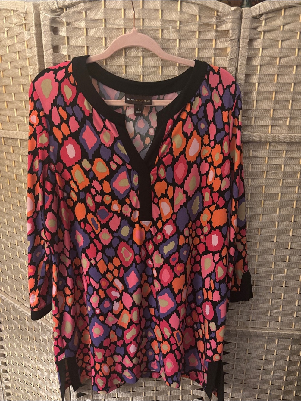 Dana Buchman Multicolor Geo-Print Tunic Top with Black Trim